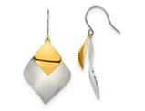Stainless Steel Brushed & Polished Yellow Plated Dangle Earrings